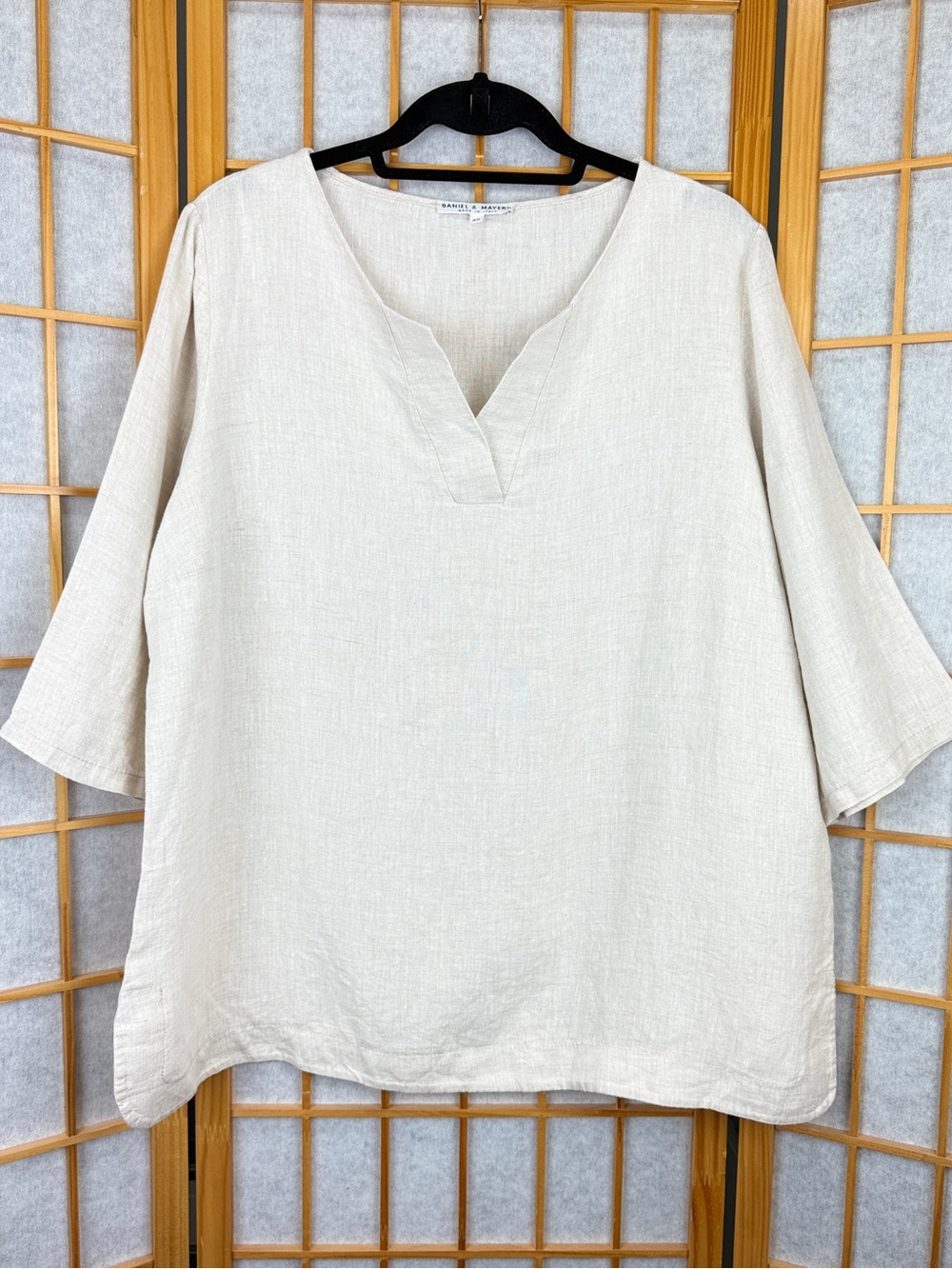 Daniel & Mayer Italian Linen Oversized V-Neck Tunic Top Beige Blouse IT 48